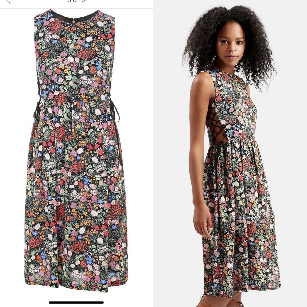 TOPSHOP ‘Woodland Floral’ Side Lace Midi Dress
